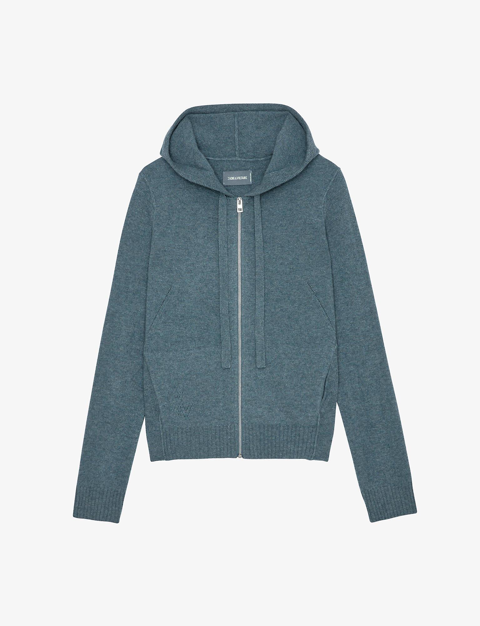 Zadig & Voltaire Cassy Star-patch Zipped Cashmere-knit Hoody in Blue | Lyst