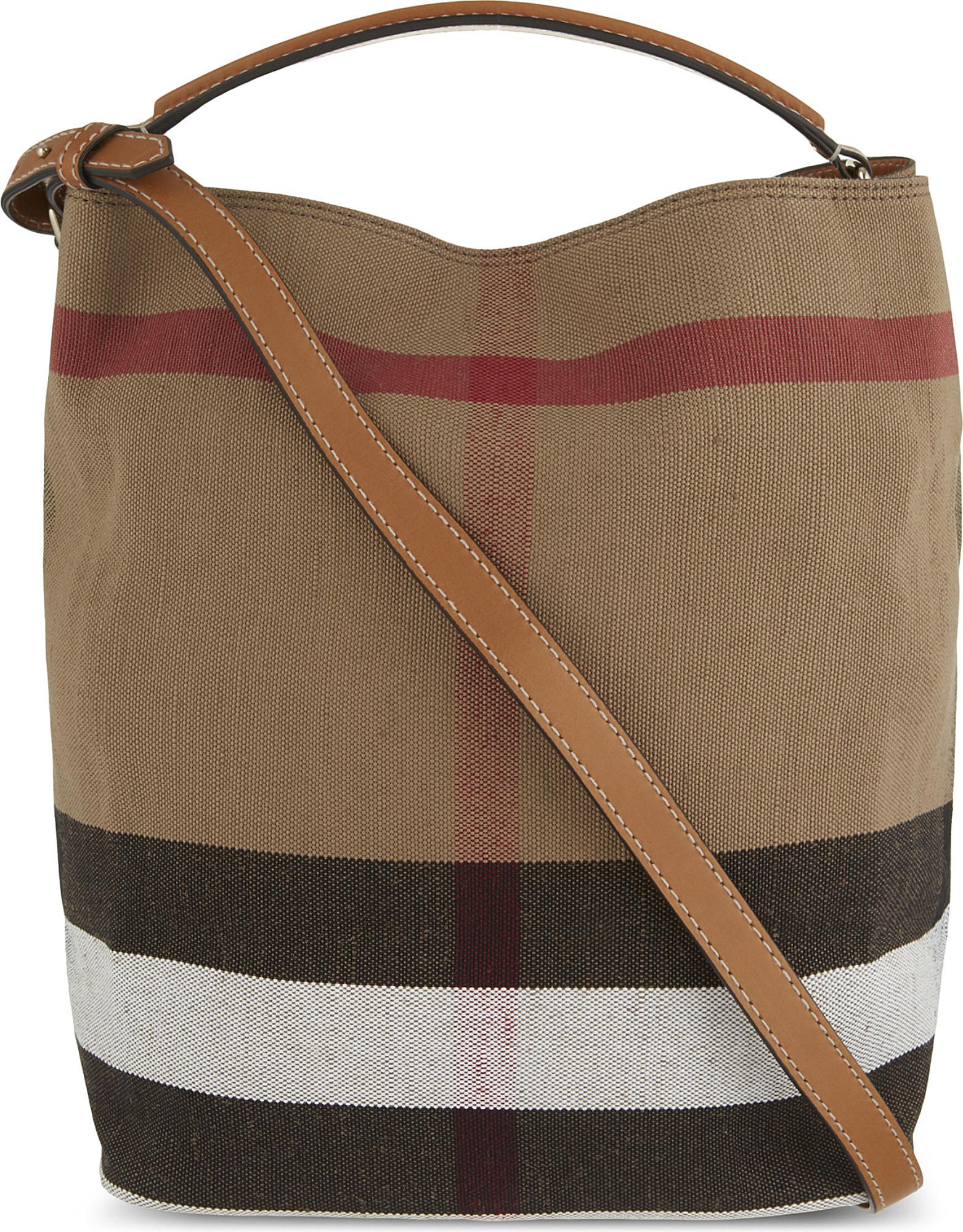 Burberry Ashby Medium Canvas Bucket Bag in Brown | Lyst