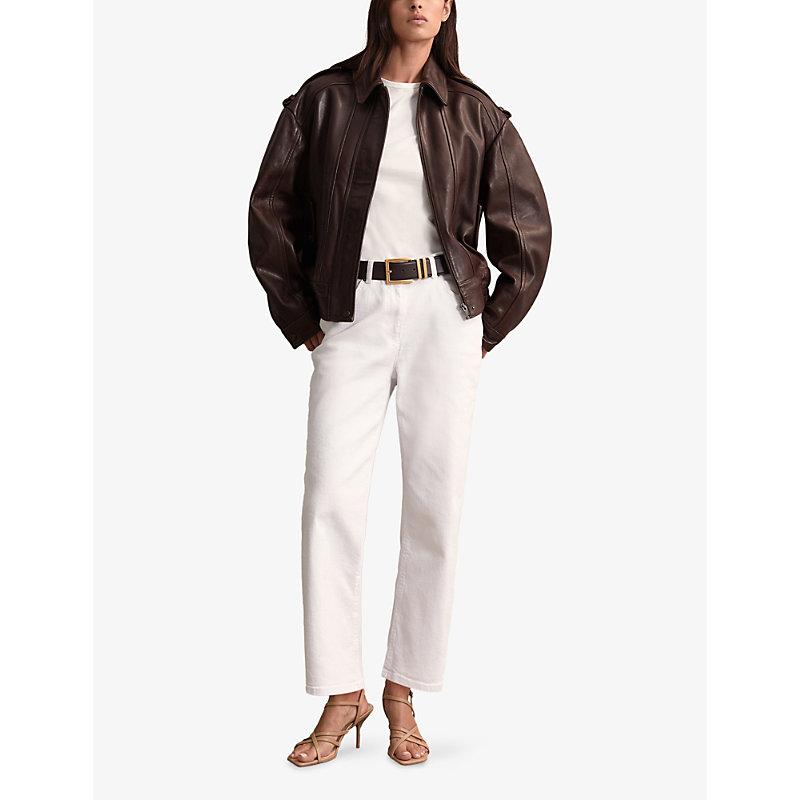 Reiss Priya Double-Breasted Woven Blazer in Brown | Lyst