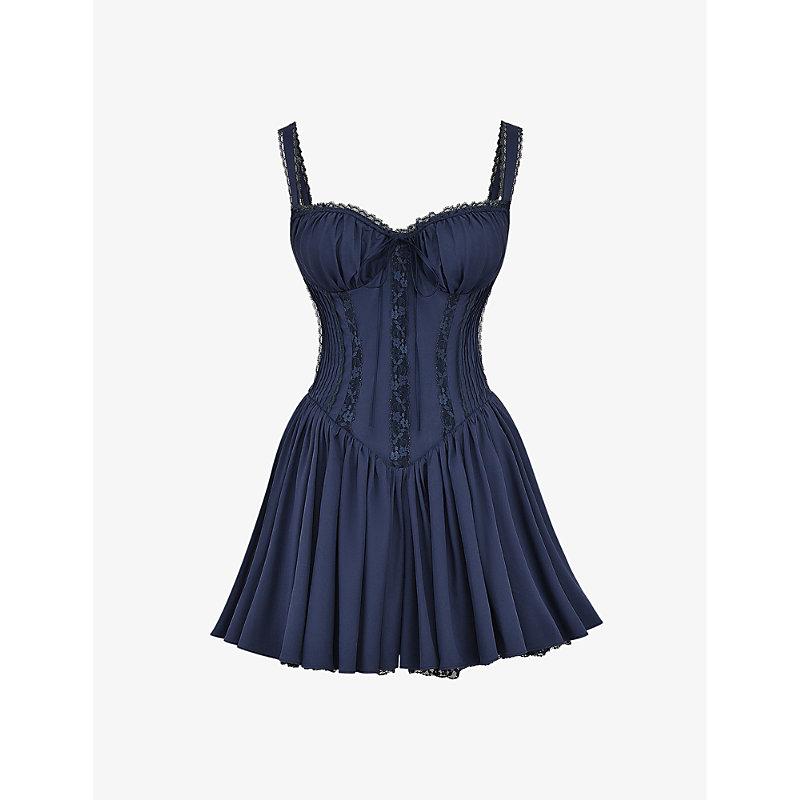 House Of Cb Pietra Corseted Cotton-Blend Mini Dress in Blue Lyst