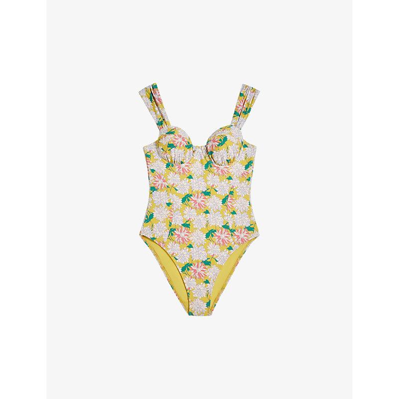 Ted Baker Adelisa Cupped Floral-print Swimsuit in Metallic | Lyst