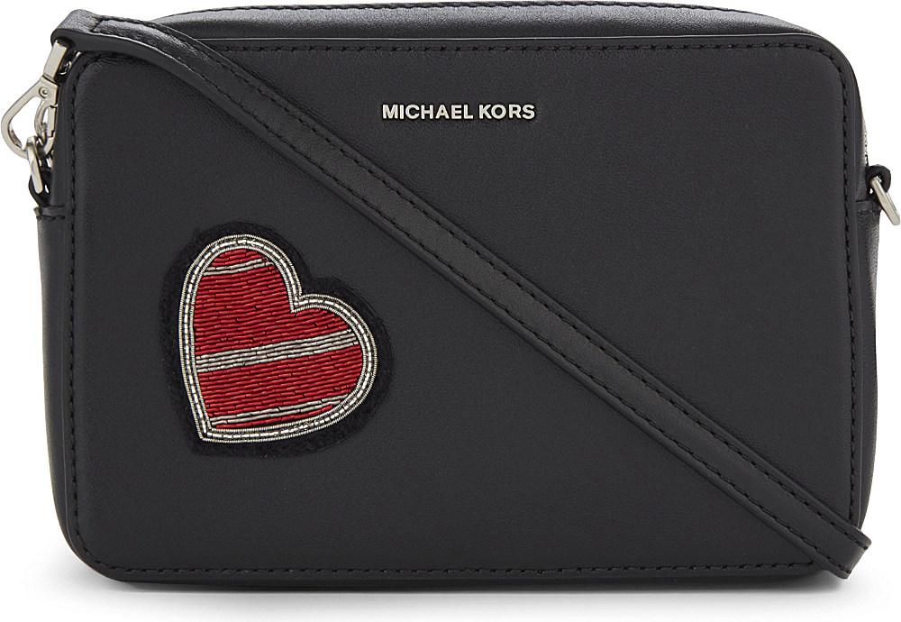 MICHAEL Michael Kors Heart Patch Medium Leather Crossbody Bag in Black