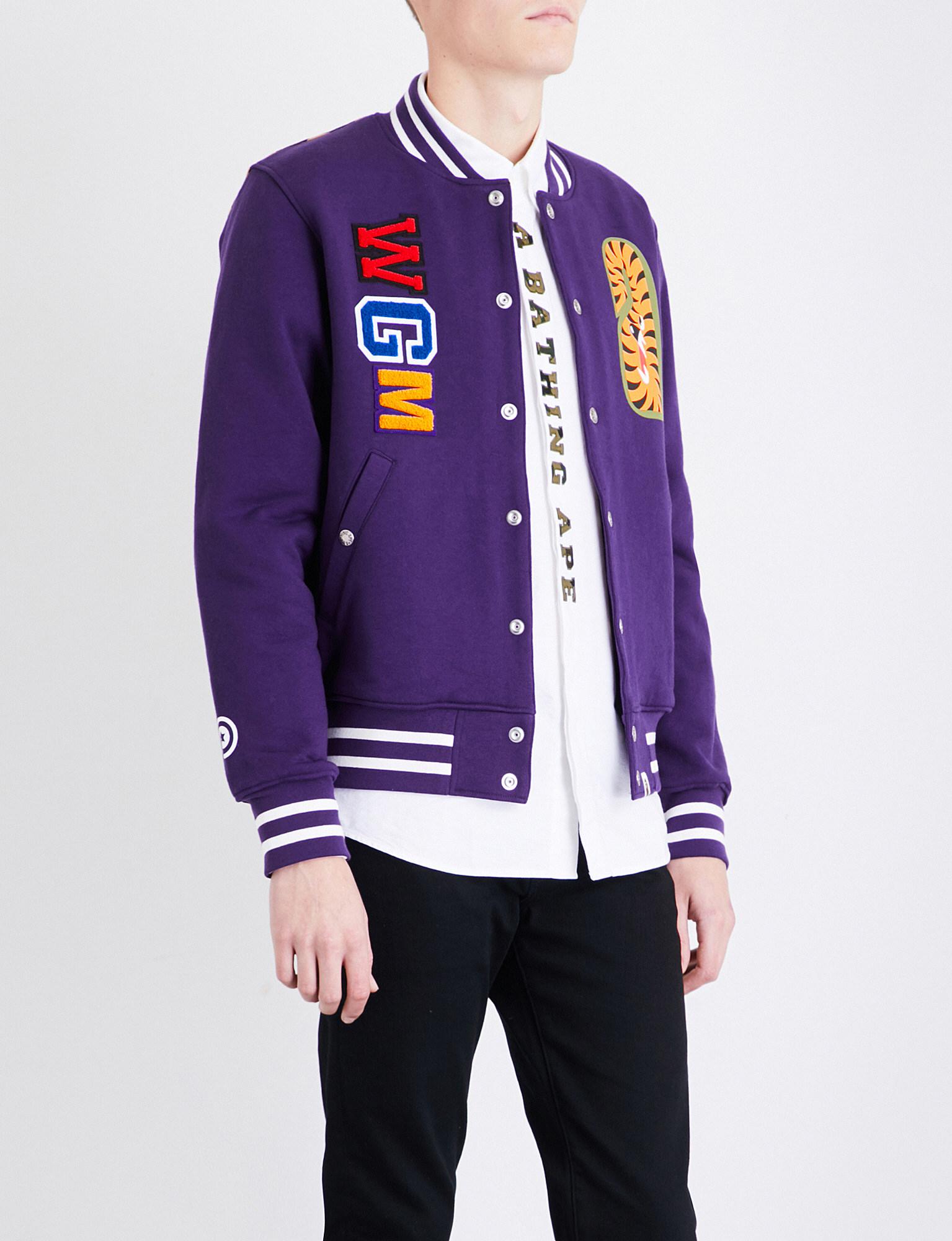 bathing ape letterman jacket