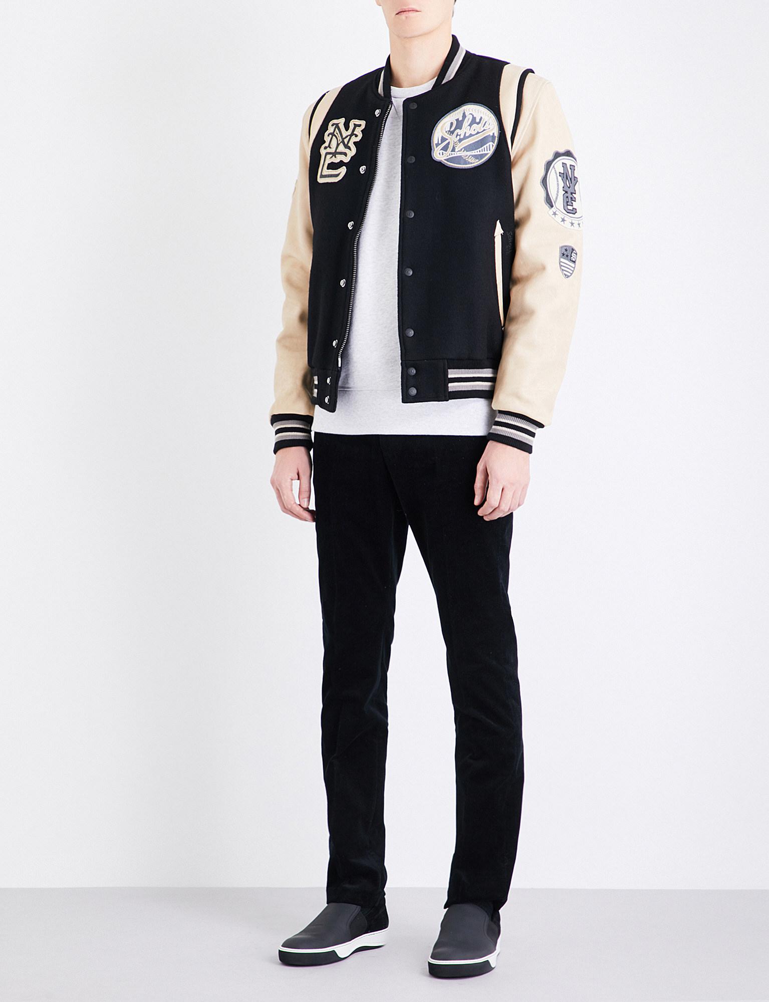 Schott Nyc Patch Appliqué Wool-blend And Leather Varsity Jacket in ...