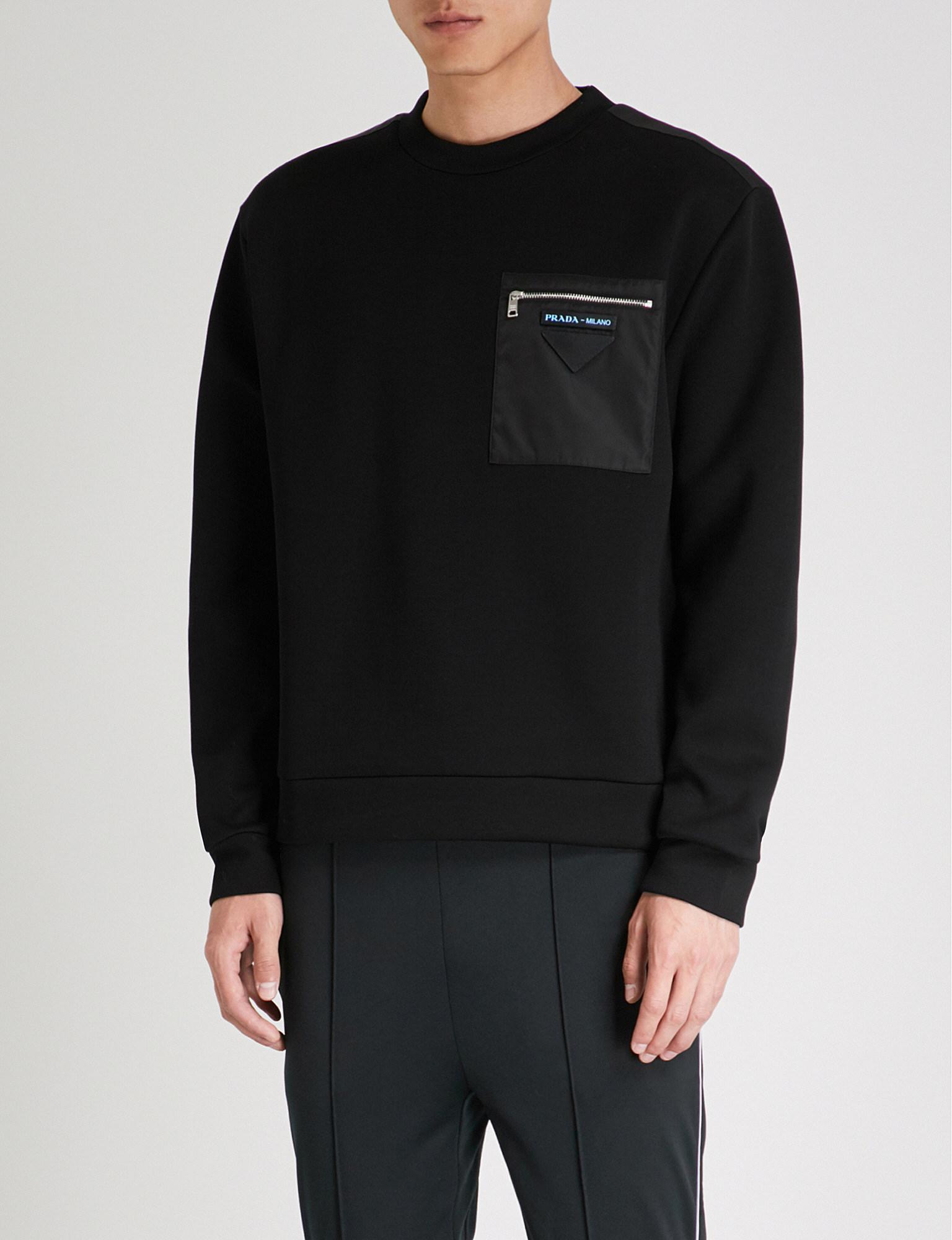 Prada Milano Cotton-blend Sweatshirt in Black for Men | Lyst