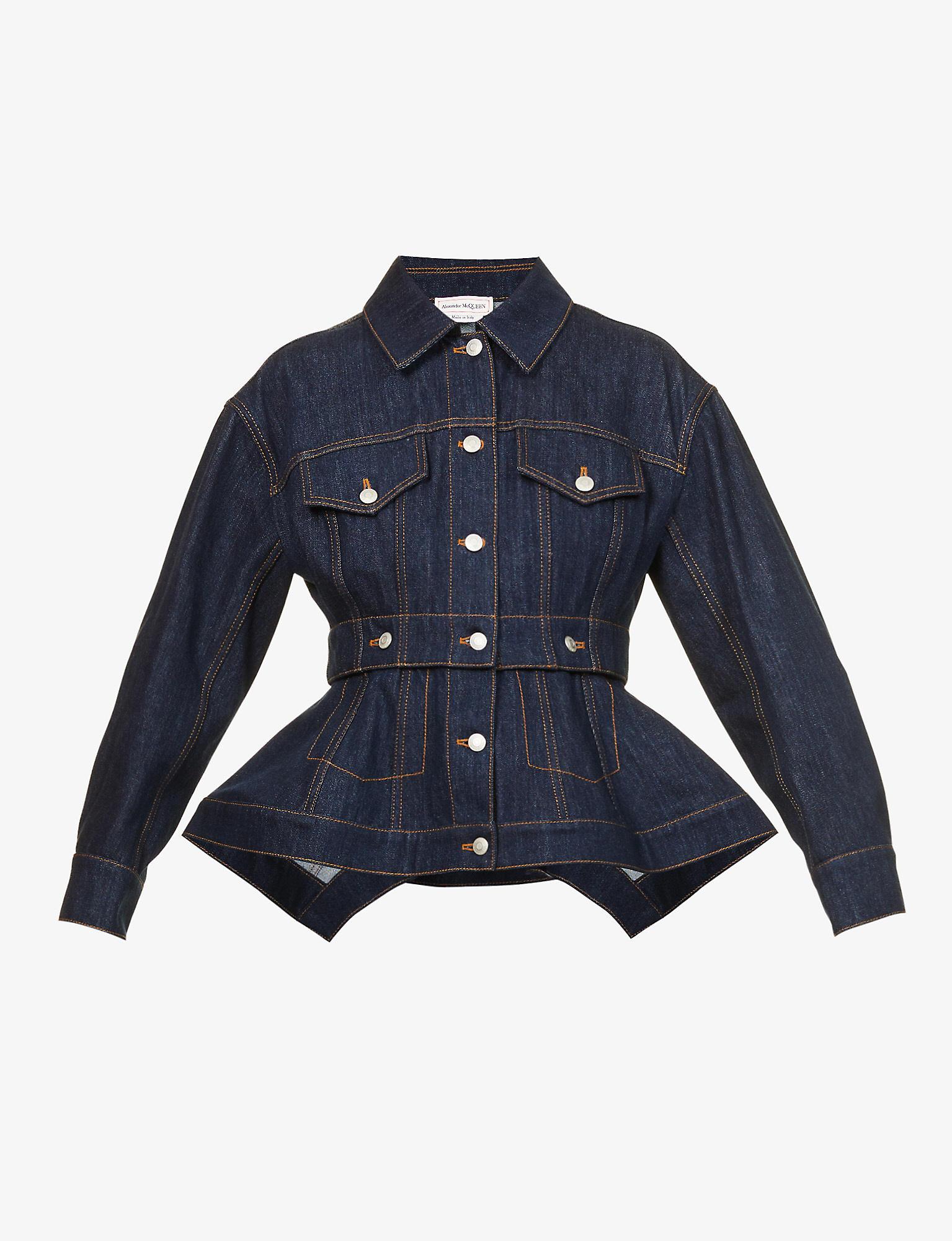 Alexander McQueen Peplum-style Denim Jacket in Blue | Lyst