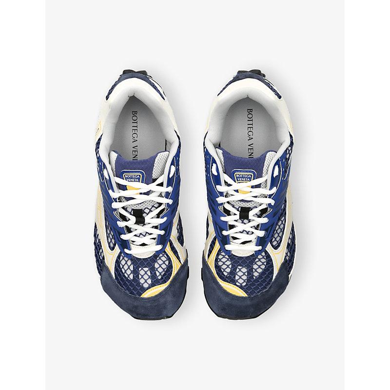 Bottega Veneta Orbit Contrast-Panel Woven Low-Top Trainers in Blue