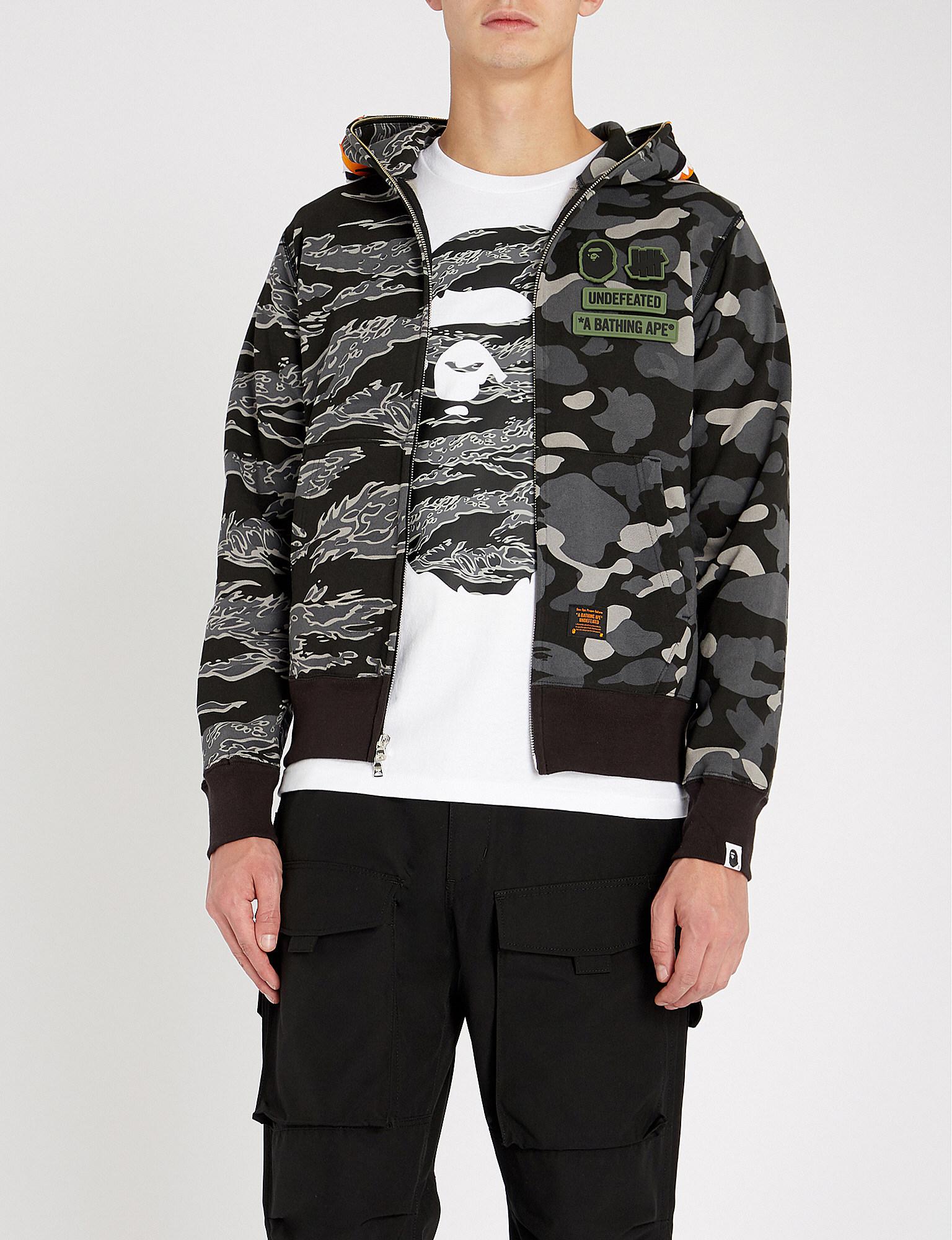 bape x undefeated tiger shark half full zip hoodie black