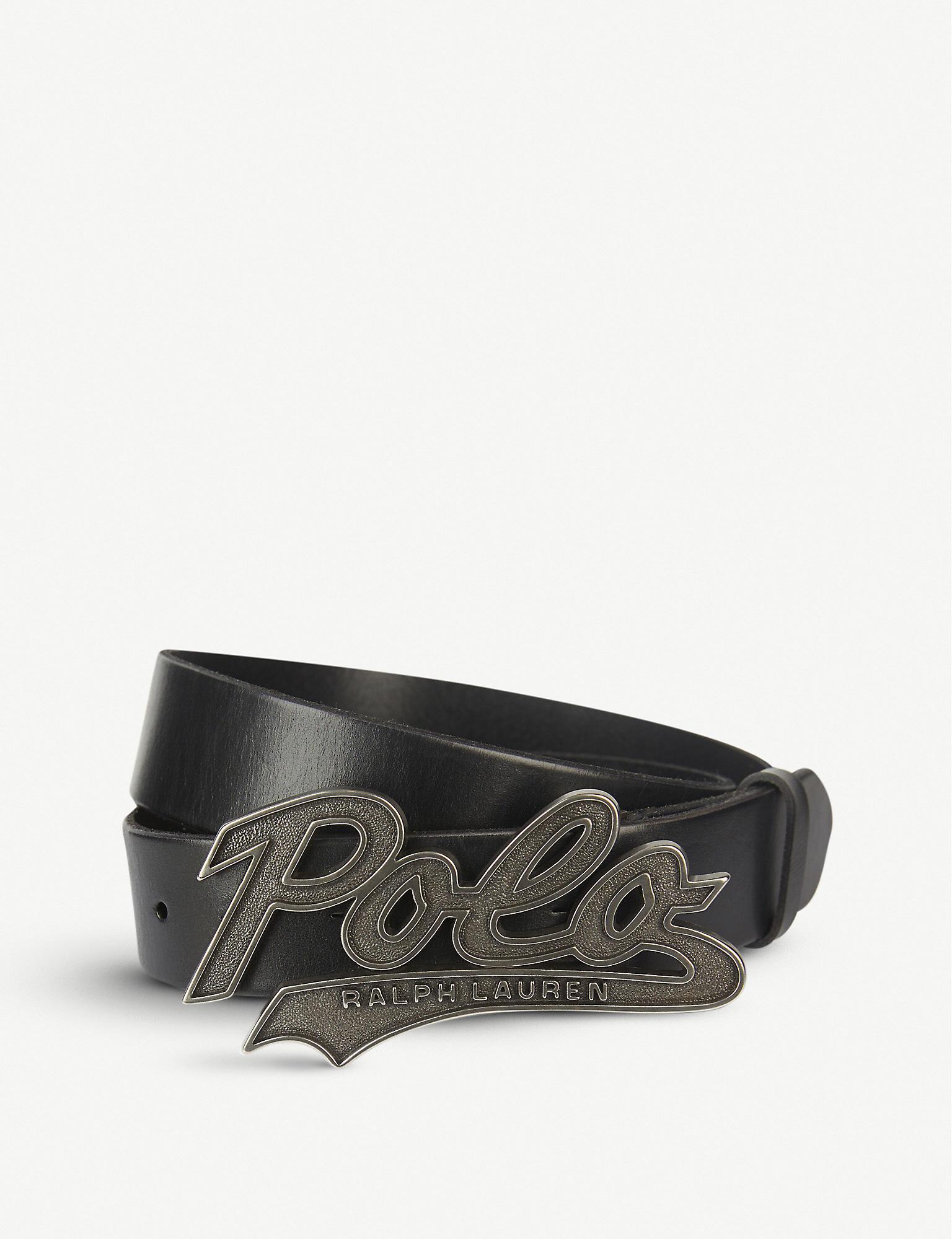 Polo Ralph Lauren Swoosh Logo-plaqué Leather Belt in Black for Men | Lyst