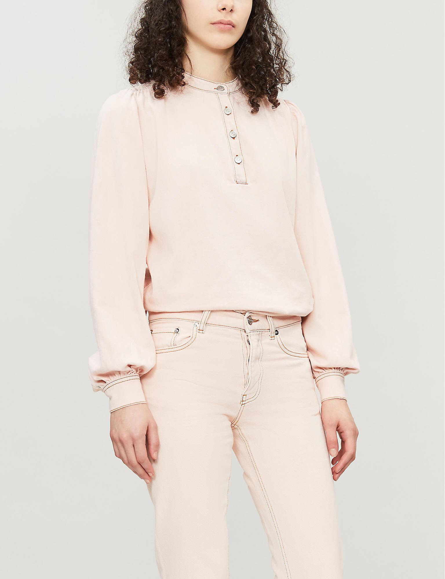 high neck denim shirt