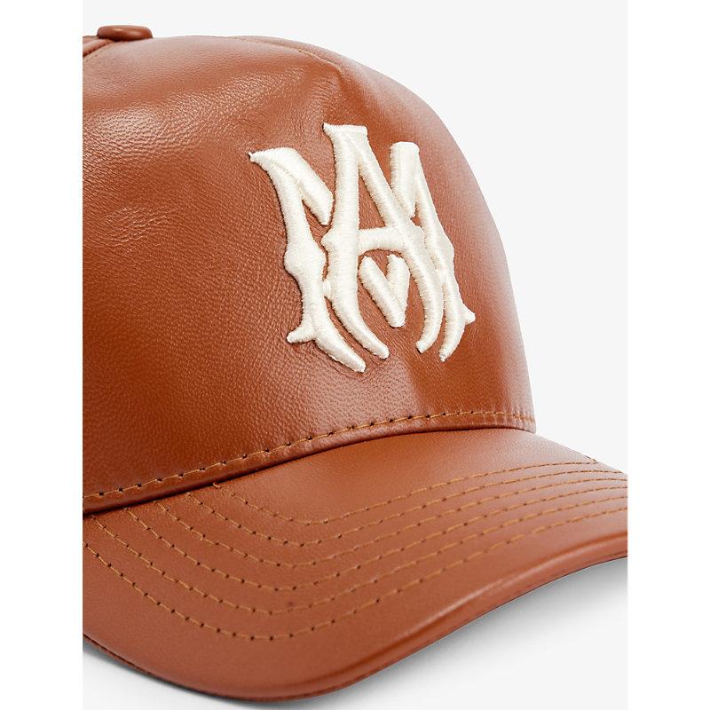 Amiri Branded Five-panel Leather Cap in Brown for Men | Lyst