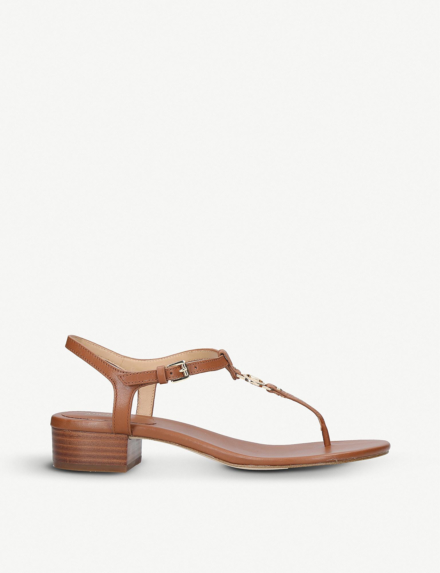 MICHAEL Michael Kors Cayla Mid Leather Sandals in Tan (Brown) | Lyst