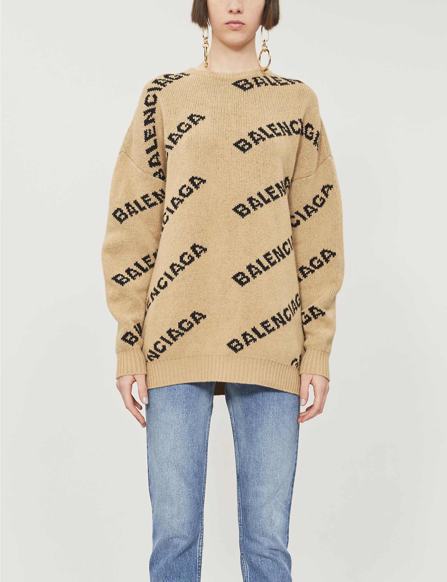 Balenciaga Logo Intarsia Wool-blend Knit Crewneck Sweater in Balenciaga Logo Intarsia Wool-blend Knit Crewneck Sweater in