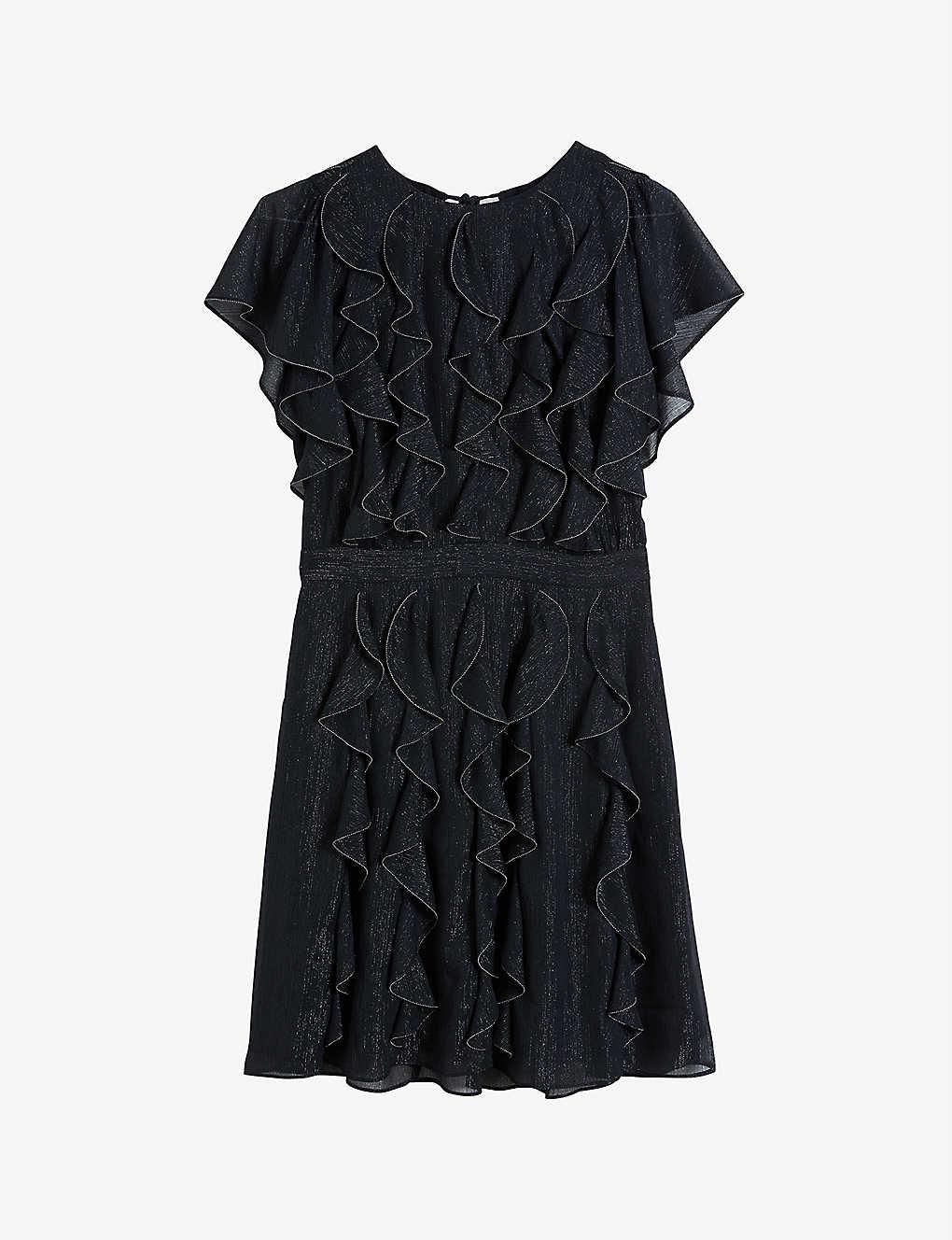 Ted Baker Dollei Waterfall-ruffle Metallic-woven Mini Dress in Black | Lyst