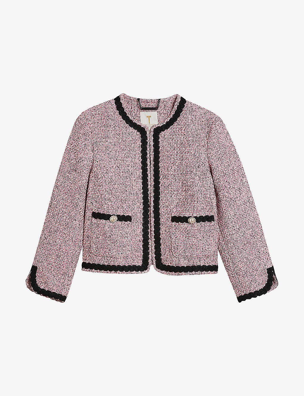 Ted Baker Estiia Lace-trimmed Cropped Boucle Jacket | Lyst