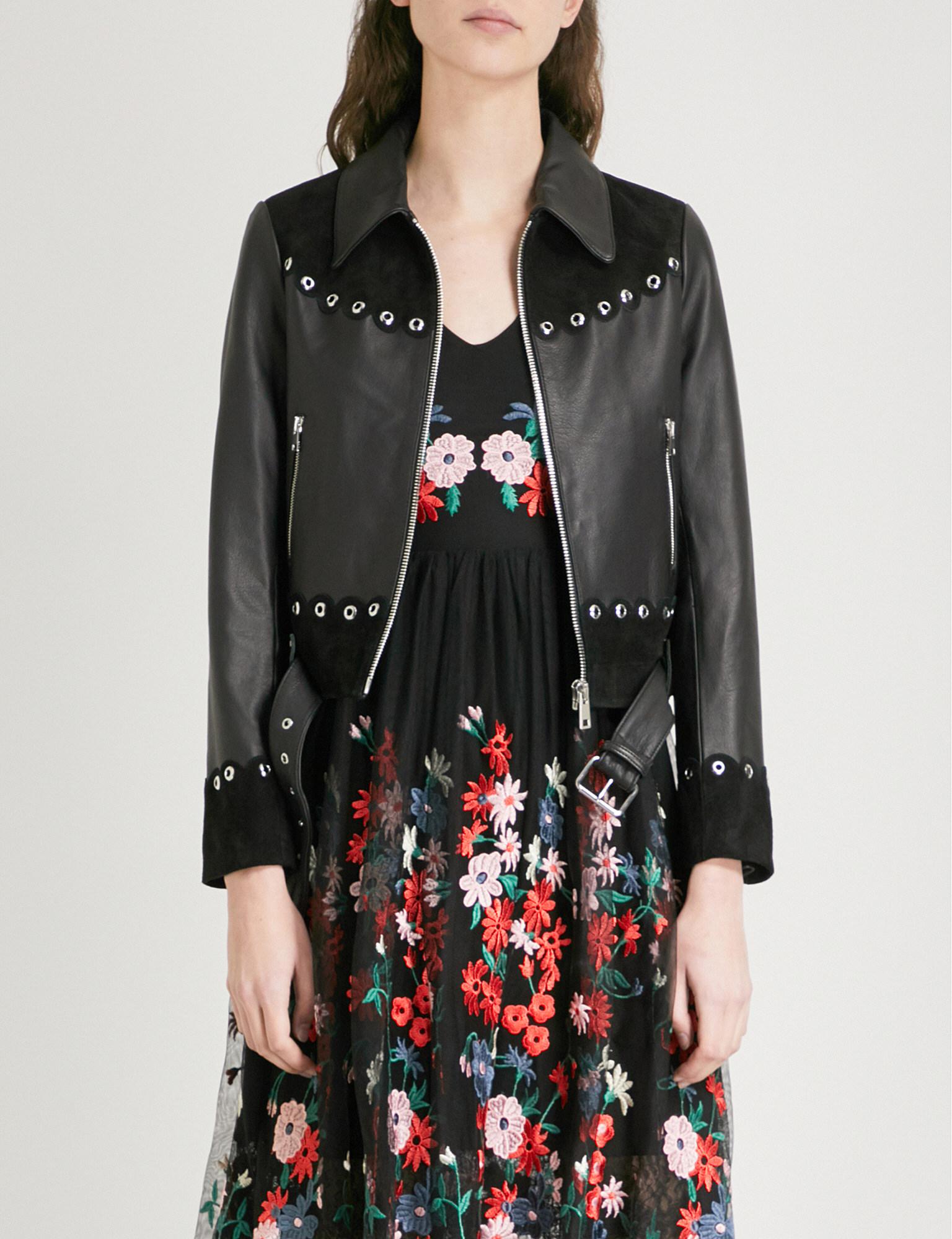 Maje Barisco Embellished Leather Jacket in Black | Lyst