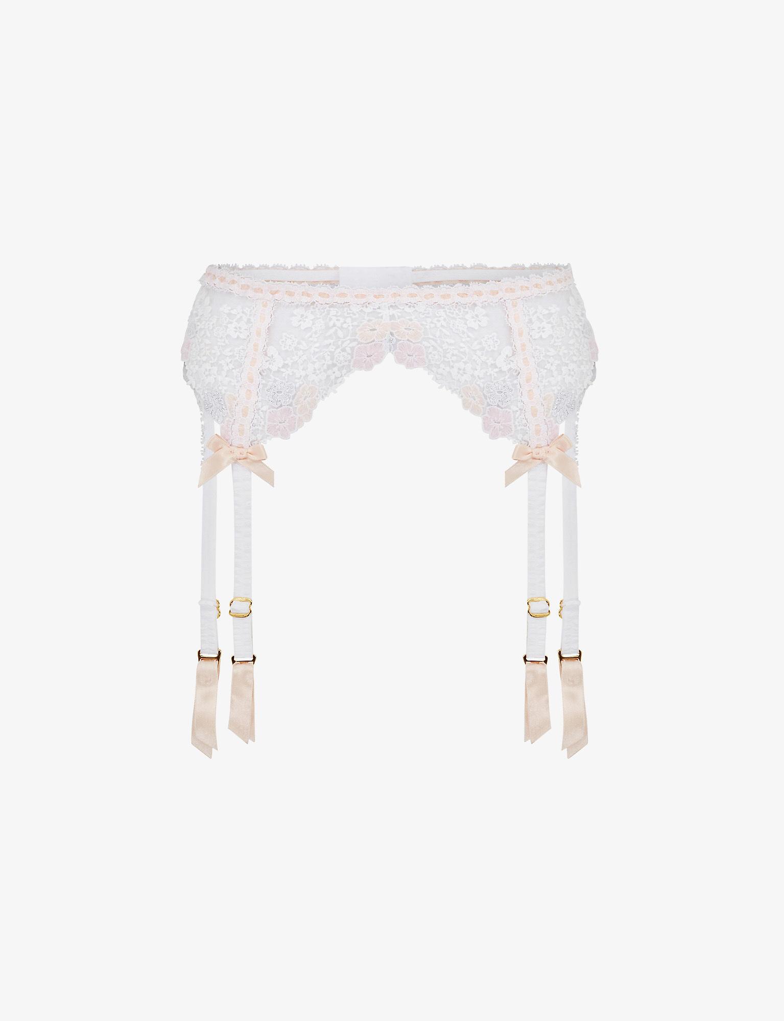 Agent Provocateur Petunia Floral Lace Suspender Belt in White/Pink ...