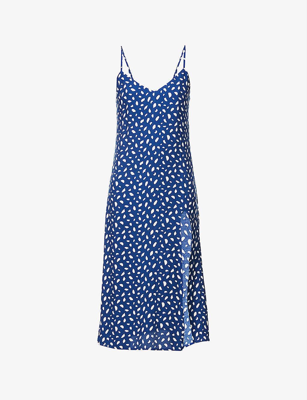 Reformation Crimini Polka-dot-print Woven Midi Dress in Blue | Lyst