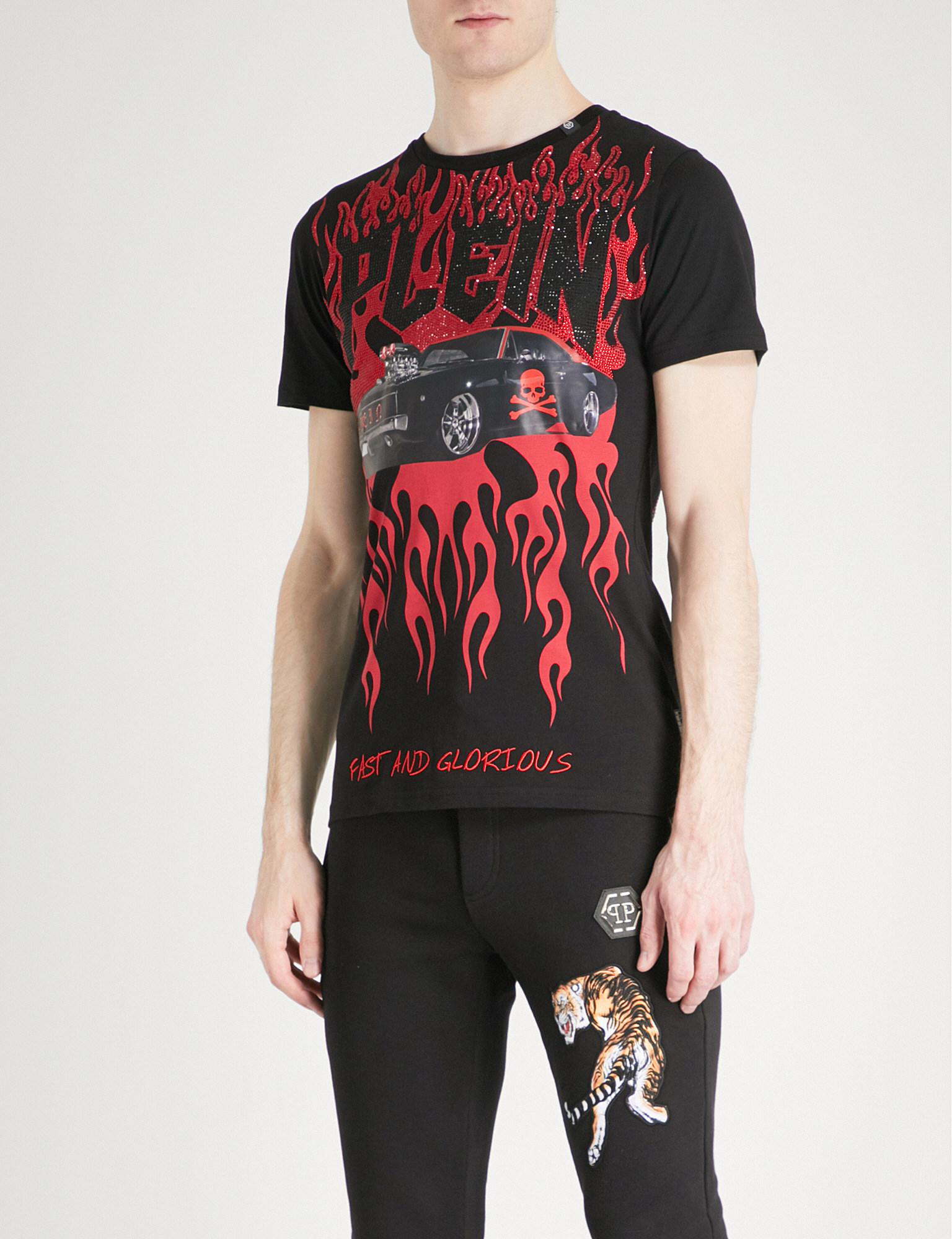 Philipp Plein Flame And Car-print Cotton-jersey T-shirt in Black for Men |  Lyst