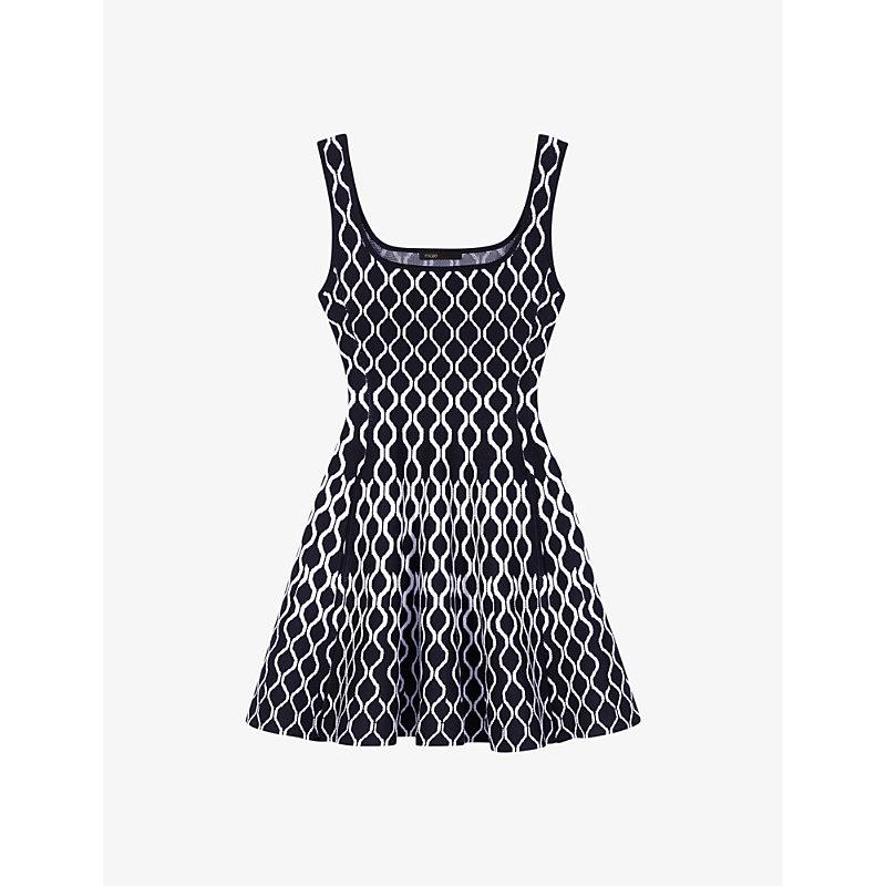 Maje Square Neck Geometric Pattern Stretch Knit Mini Dress in Black Lyst UK
