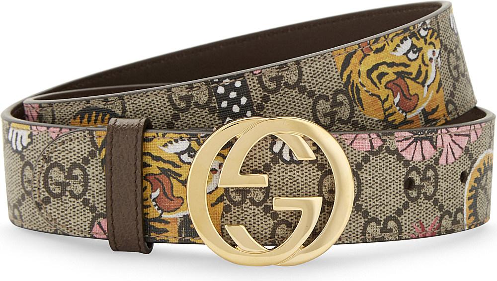Gucci Bengal Tiger Print Leather Belt in Natural | Lyst