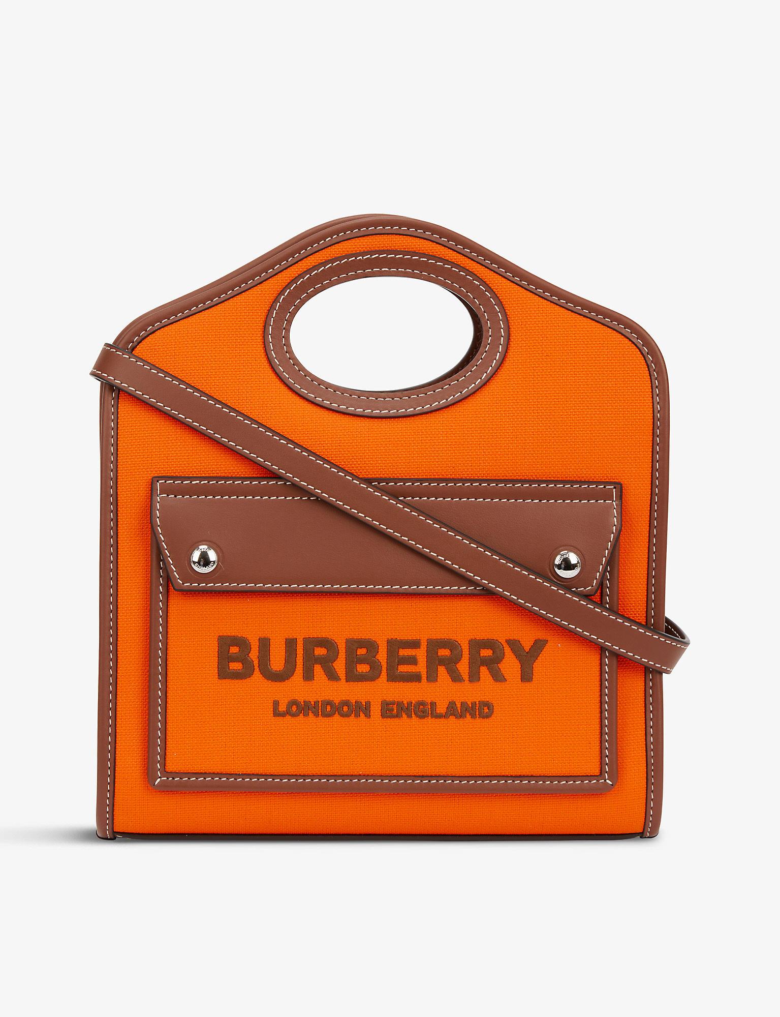 Burberry Pocket Mini Canvas And Leather Cross-body Bag in Orange | Lyst