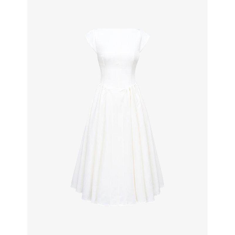 House Of Cb Debutante Cap-Sleeve Backless Satin Midi Dress in White | Lyst