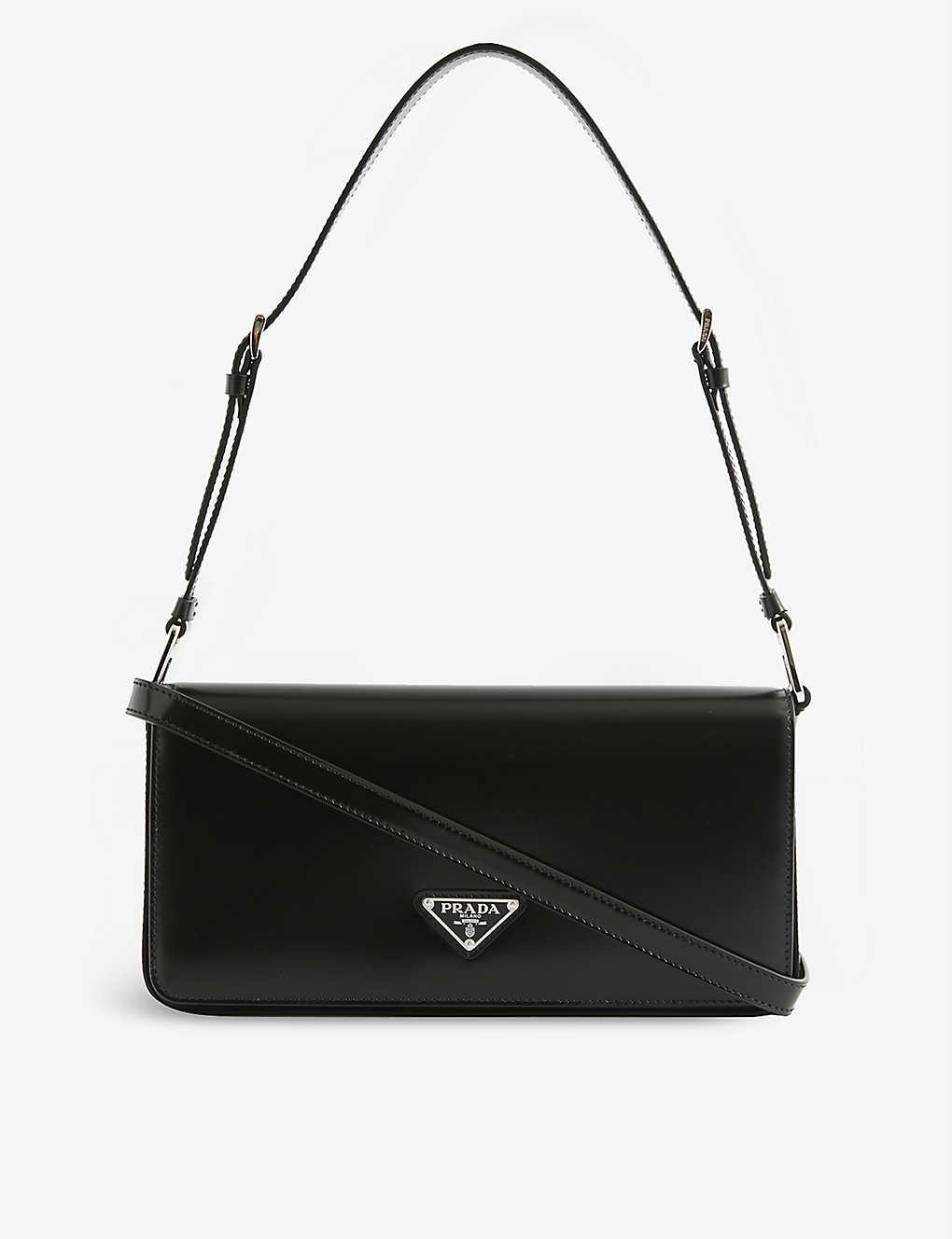 Prada Logoplaque Brushed Leather Shoulder Bag in Black Lyst