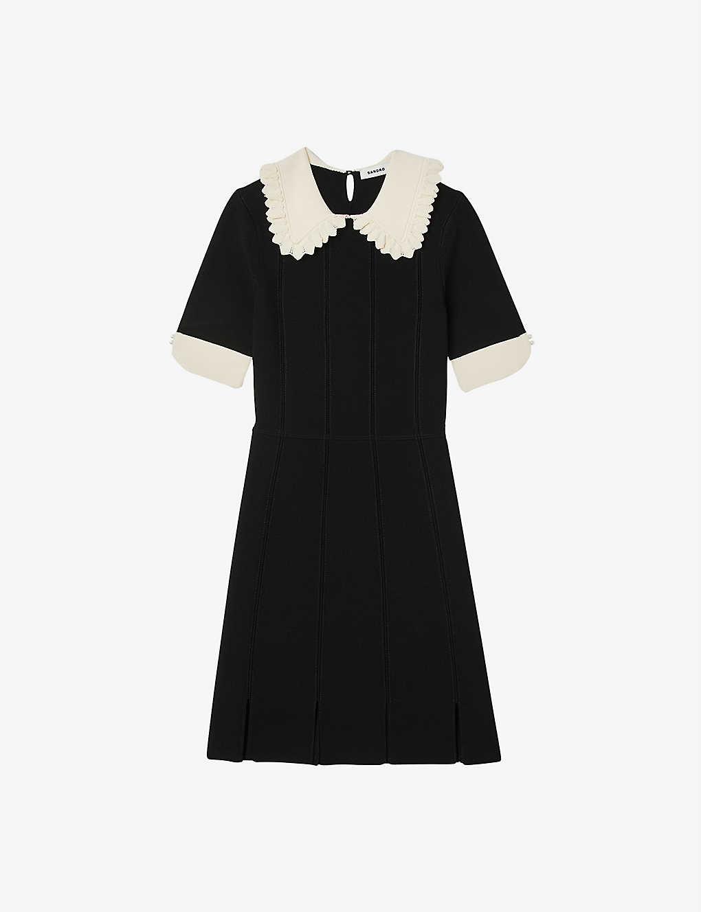 Sandro Caline Scallop-trim Knitted Mini Dress in Black | Lyst