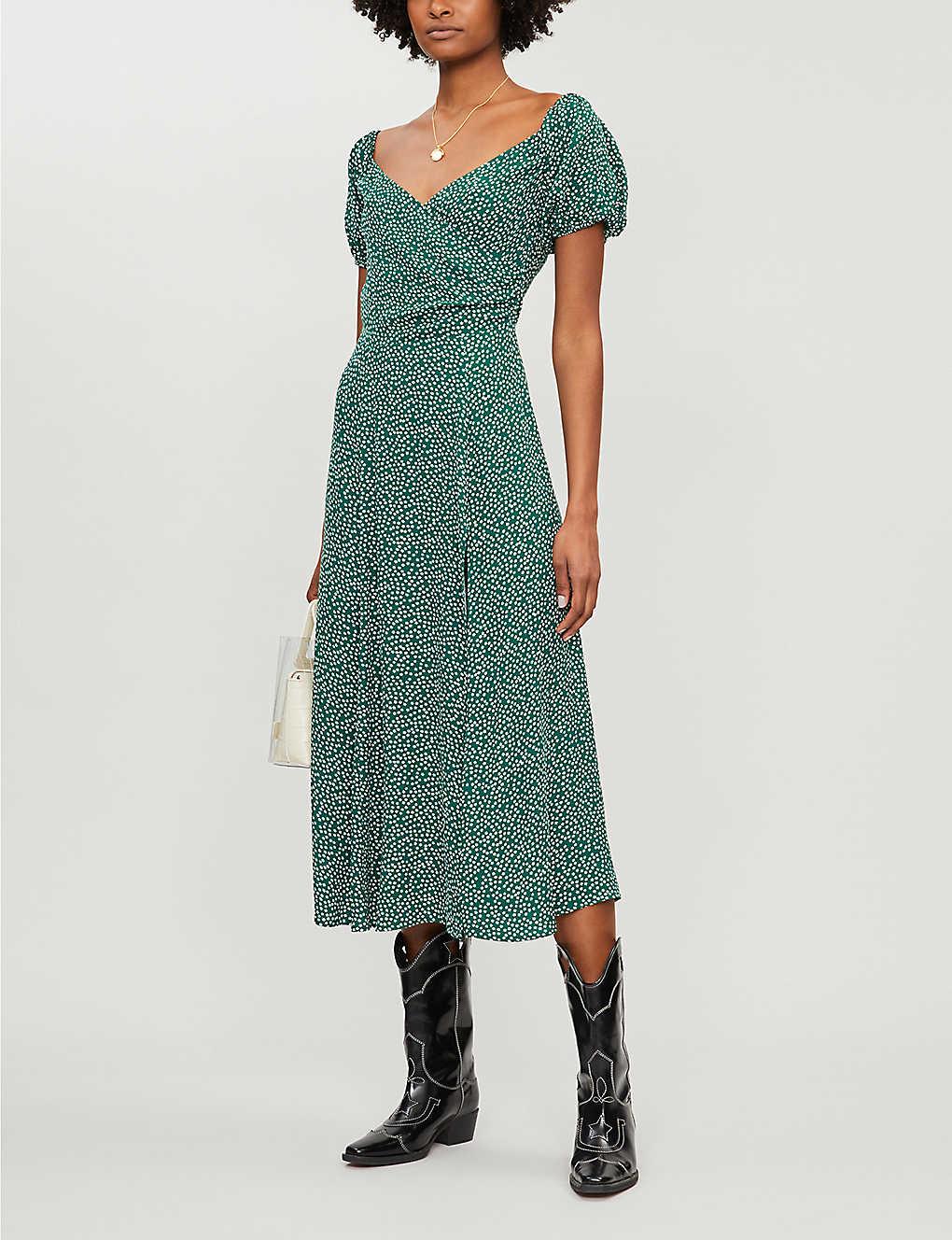 Reformation Pearl Floral-print Crepe Midi Dress in Green | Lyst