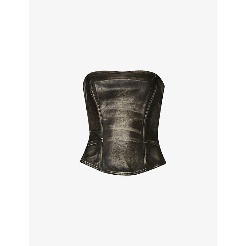 Jaded London Distressed Faux Leather Corset in Black Wash