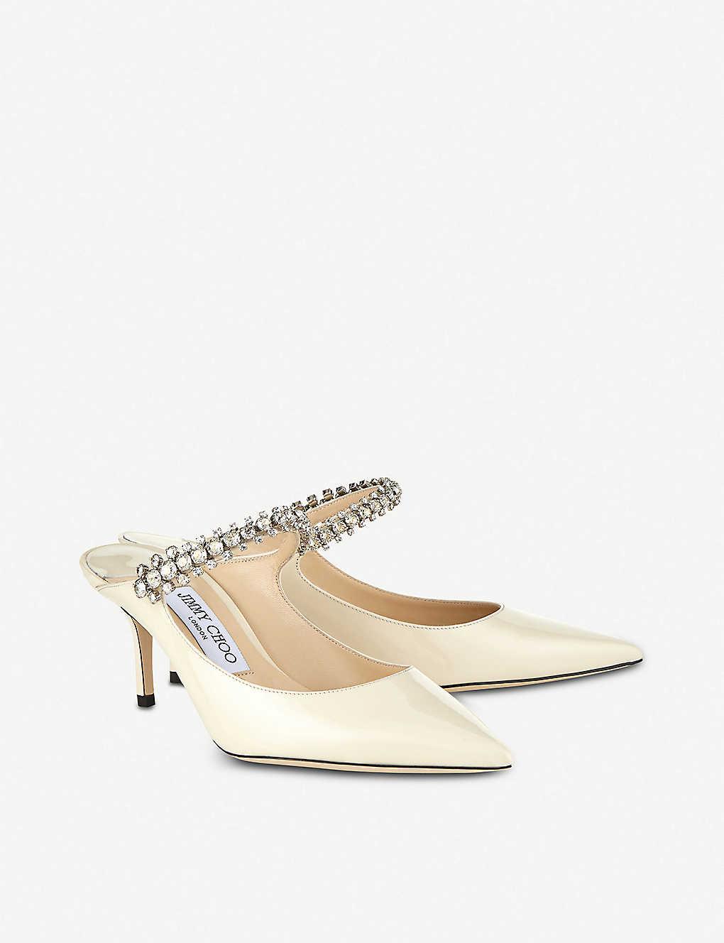 Jimmy Choo Bing 65 Crystal-embellished Patent-leather Heeled Mules in Natural - Save 14% - Lyst