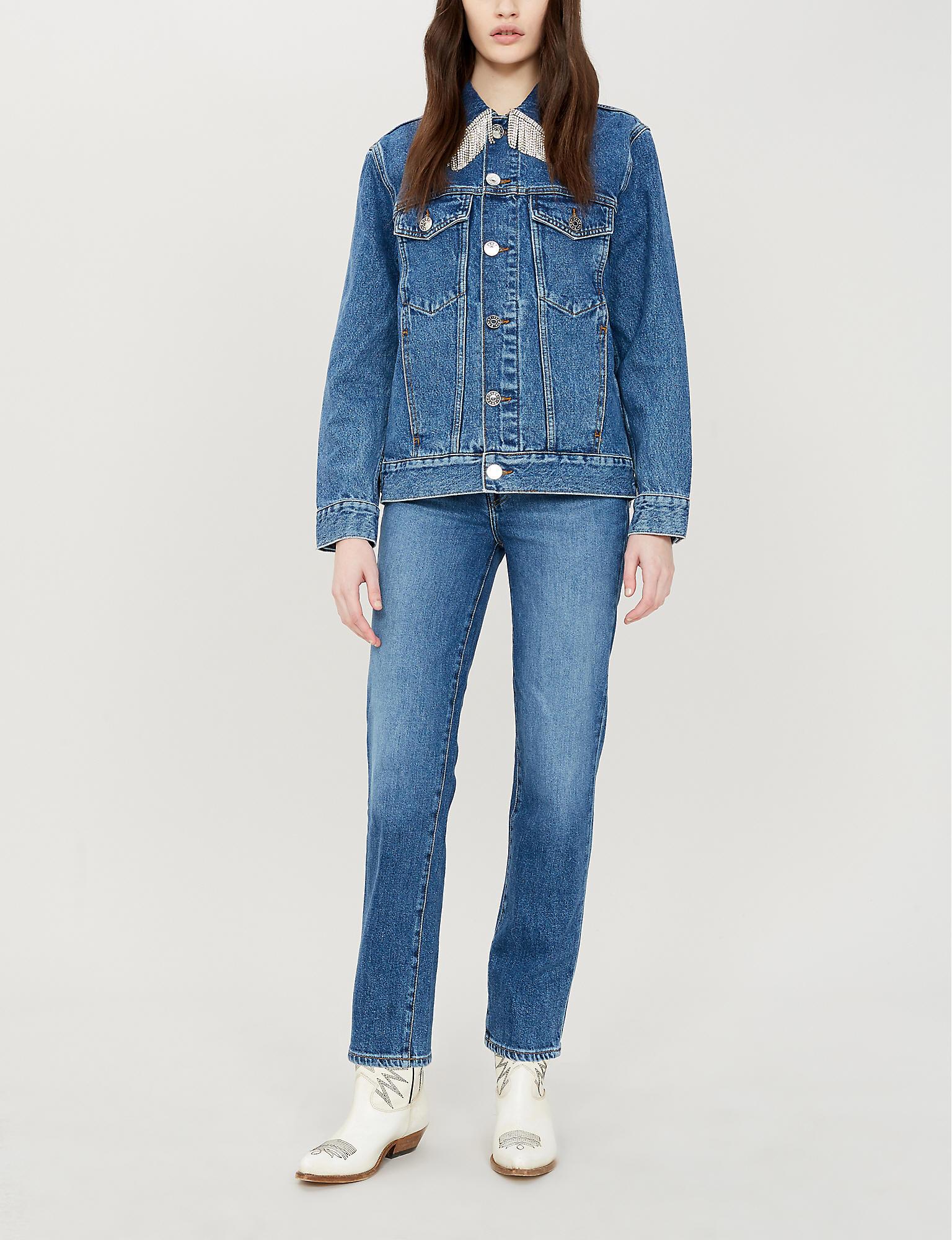 sandro denim jacket with rhinestone fringe