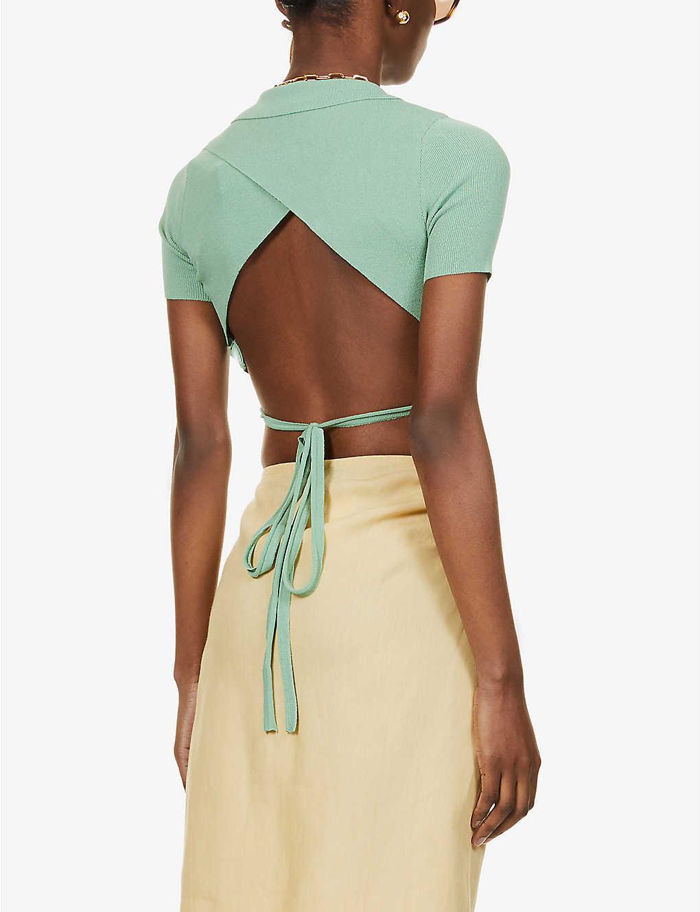 Jacquemus Le Polo Cache-coeur Cropped Knitted Top in Green | Lyst