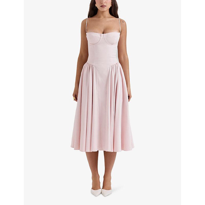 knee length dresses for ladies Strut & Bolt Striped Eyelet Strapless Midi Dress for Women in Pink main image 1