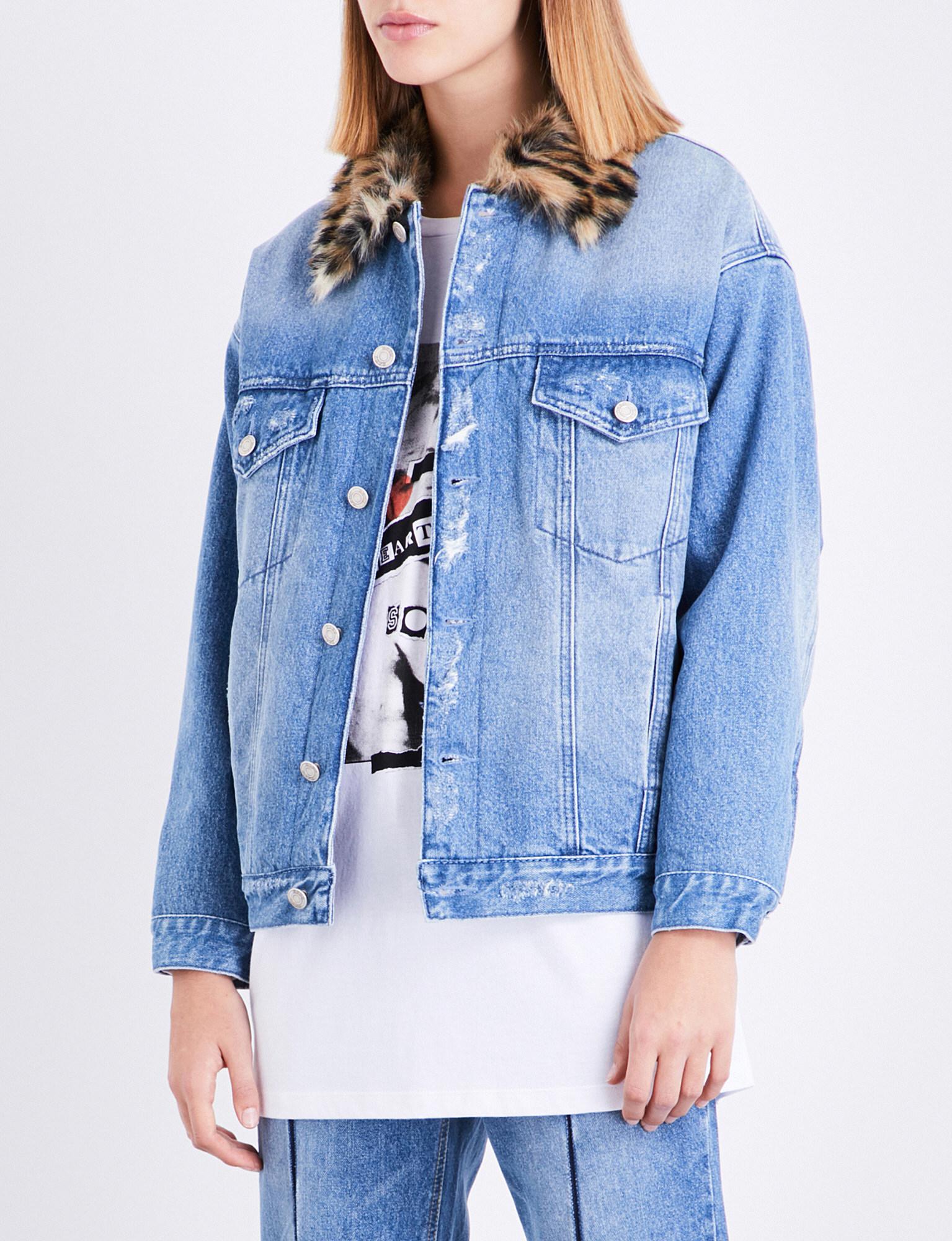 denim jacket leopard collar