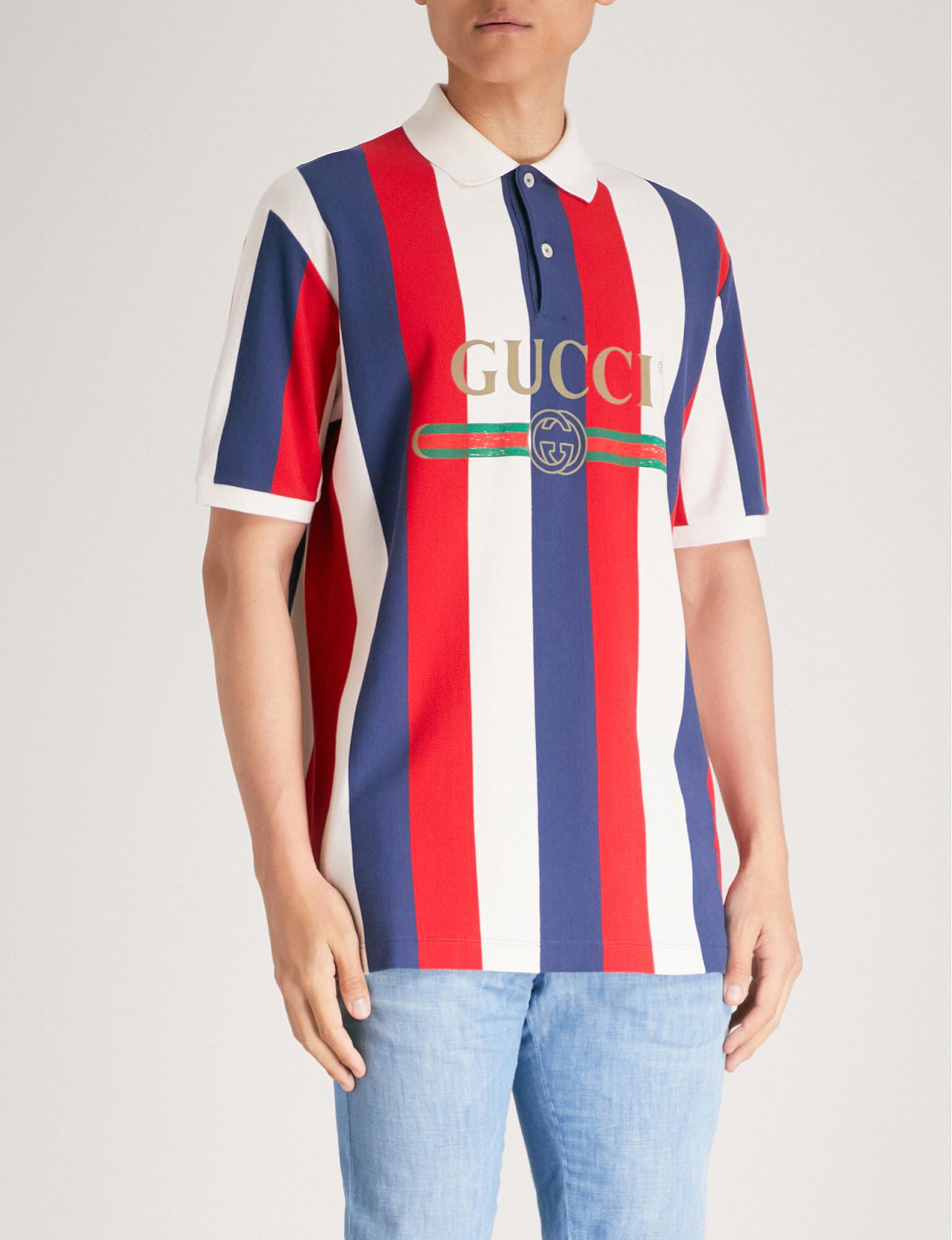 Gucci Baiadera Striped Cotton-piqué Polo Shirt in Blue Red White (Red) for  Men - Lyst