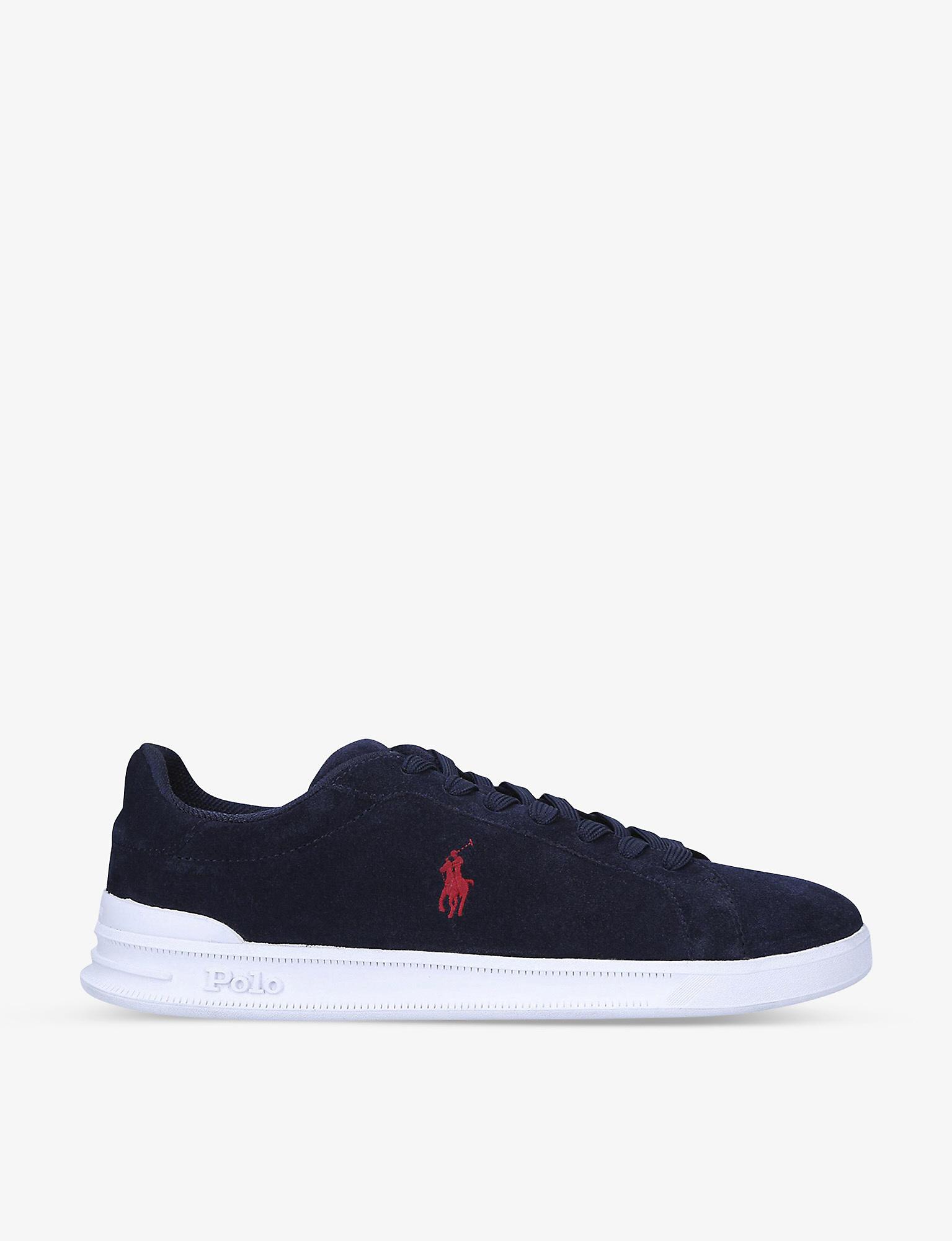 Polo Ralph Lauren Heritage Court Ii Branded Leather Low-top Trainers in  Navy (Blue) for Men | Lyst