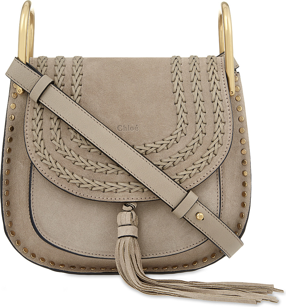 Chloé Hudson Small Suede Shoulder Bag in Gray | Lyst