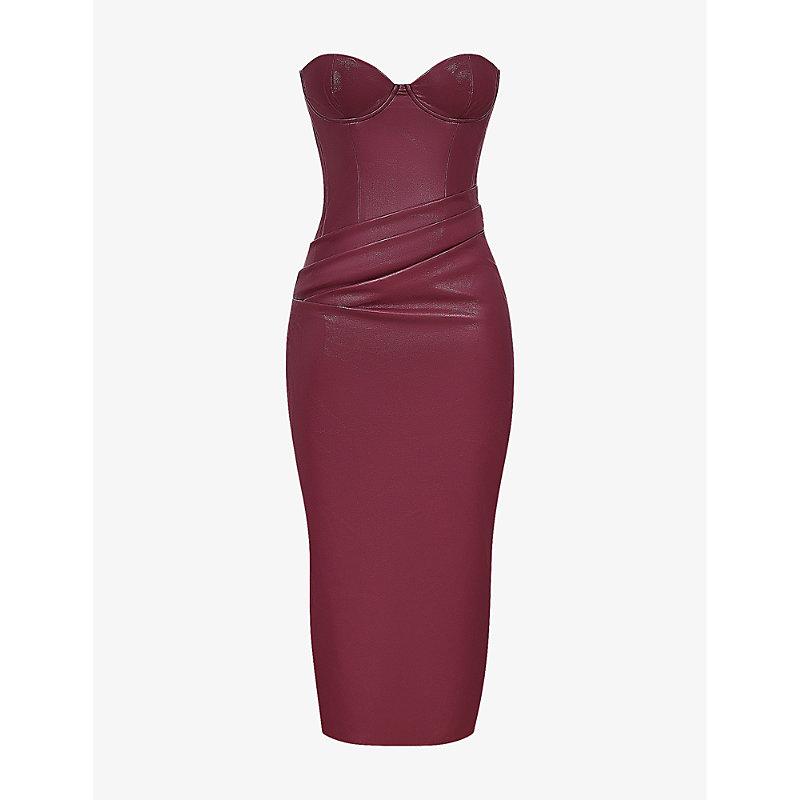 House Of Cb Juliana Slim-Fit Corseted-Bodice Vegan-Leather Maxi Dress in  Red | Lyst