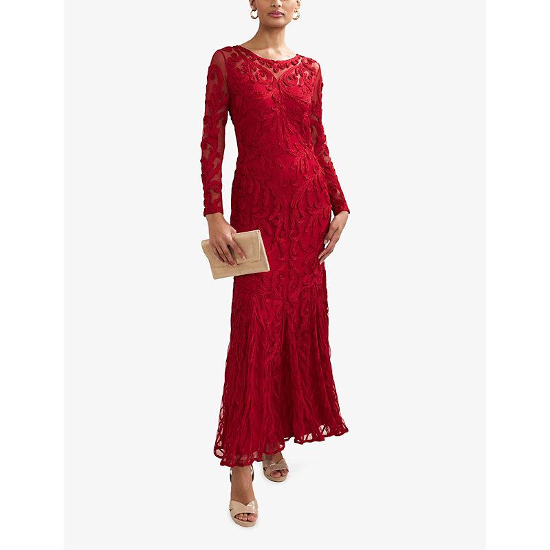 Phase Eight Phoenix Long-Sleeved Lace Maxi Dress in Red | Lyst UK