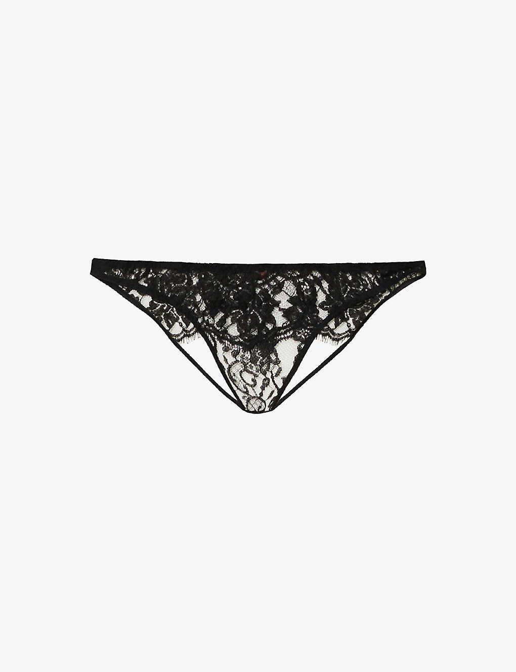 Coco De Mer Hera Floral-embroidered Mid-rise Stretch-lace Briefs in ...
