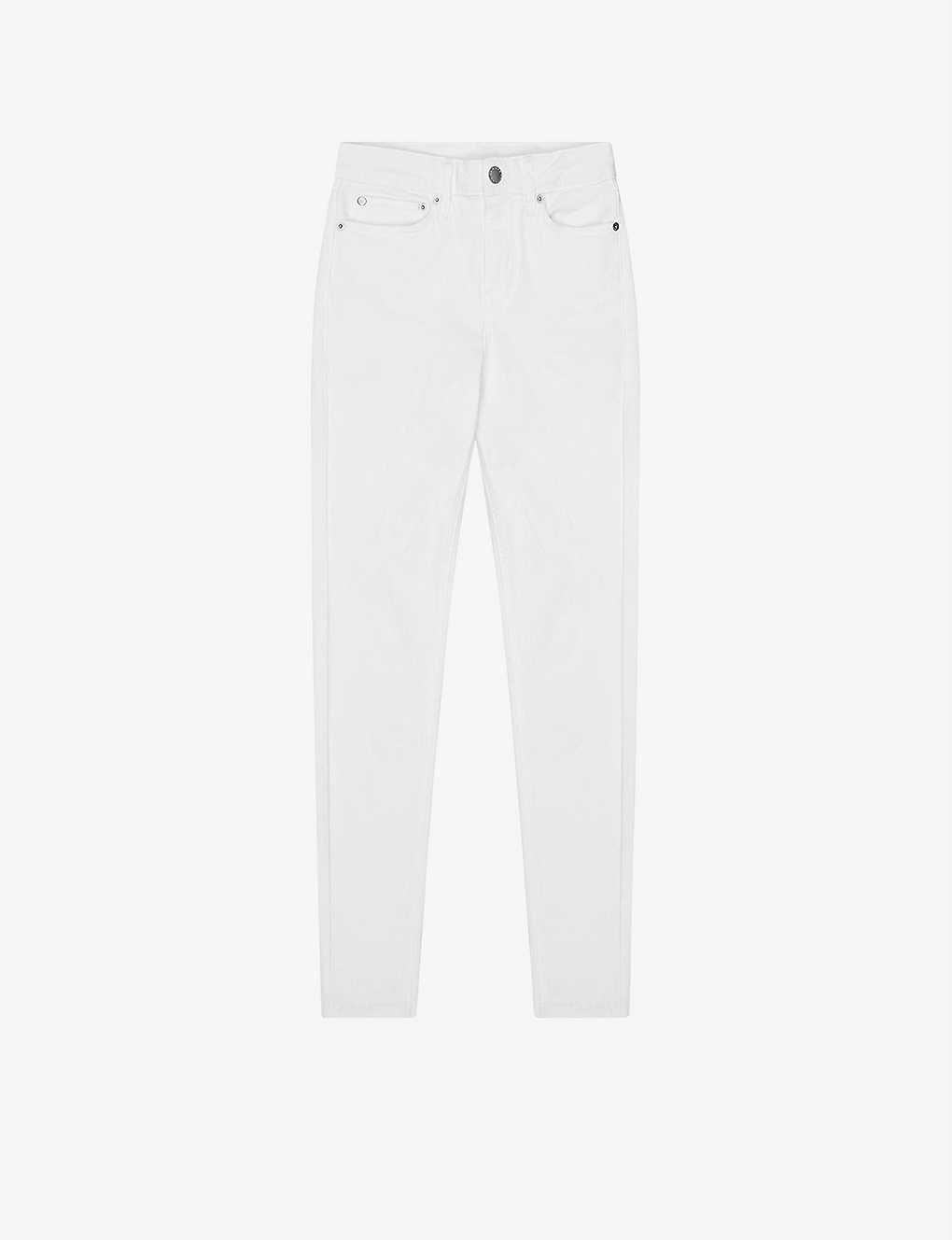 Reiss Lux Branded Skinny Mid-rise Stretch-denim Jeans in White | Lyst