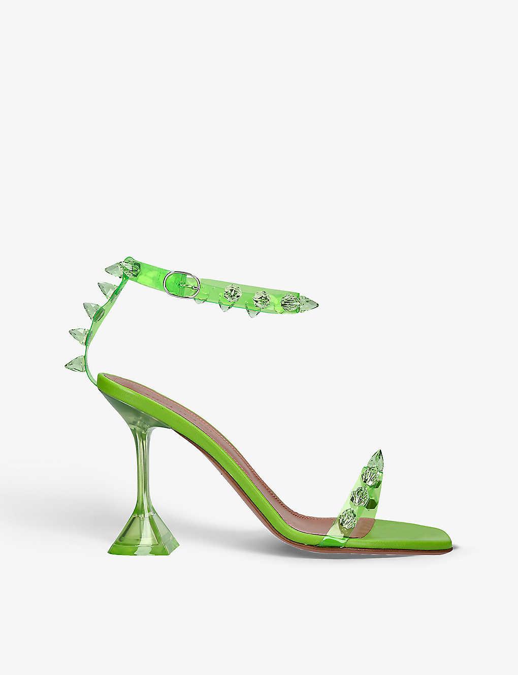 AMINA MUADDI Julia Glass Spike-embellished Heeled Pvc Sandals in Green ...