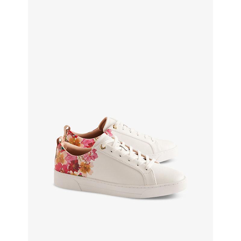 Ted Baker Alissn Floral-print Leather-blend Low-top Trainers in