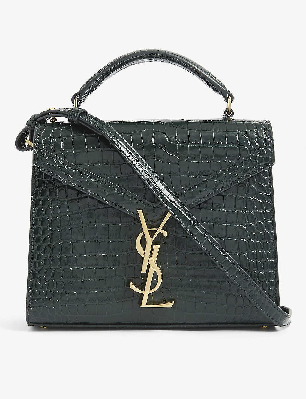 Saint Laurent Cassandra Mini Monogram Croc-embossed Leather Top-handle Bag  in Green | Lyst