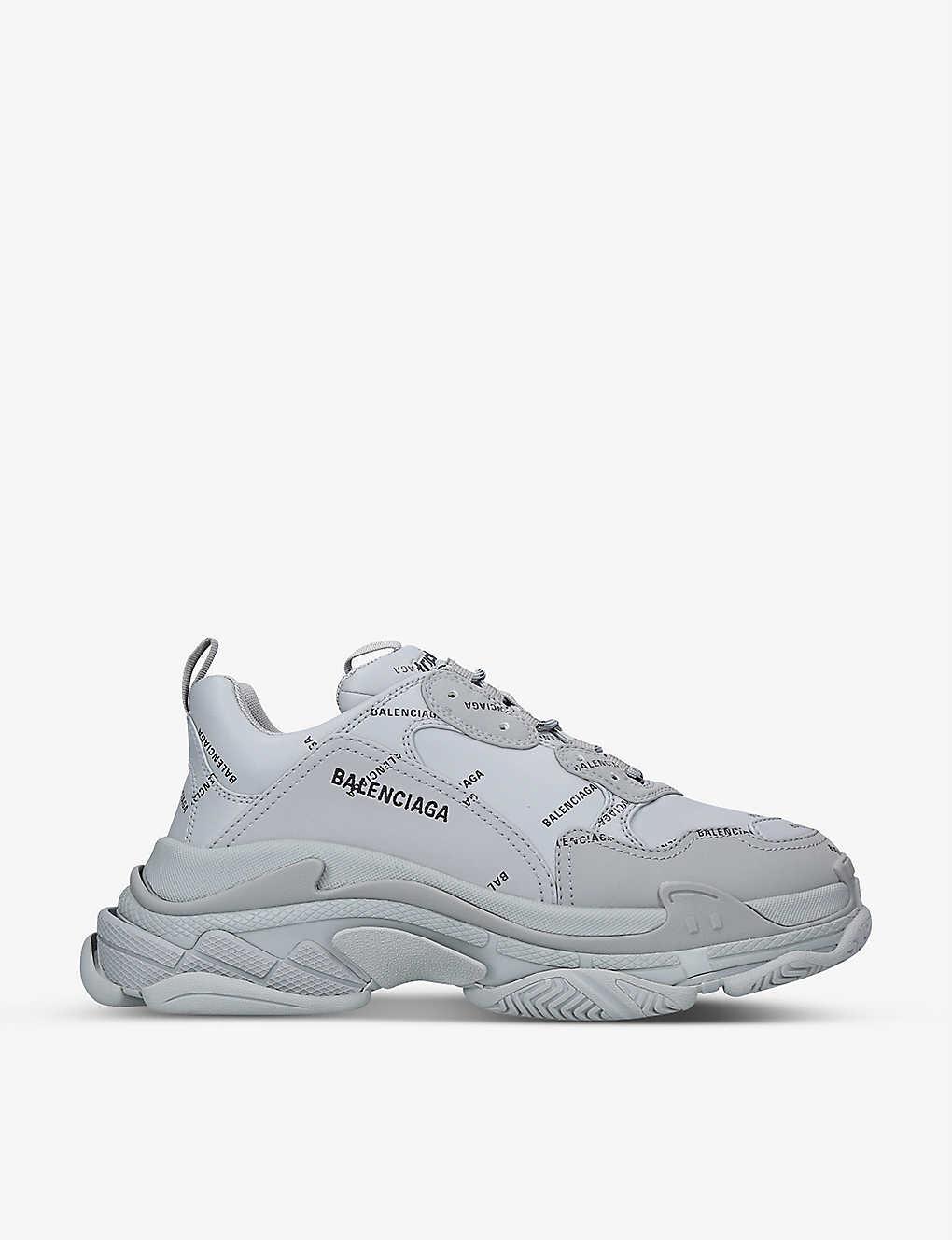 Balenciaga Mens Men's Triple S Logo-print Faux-leather Trainers 10 in Gray for Men | Lyst