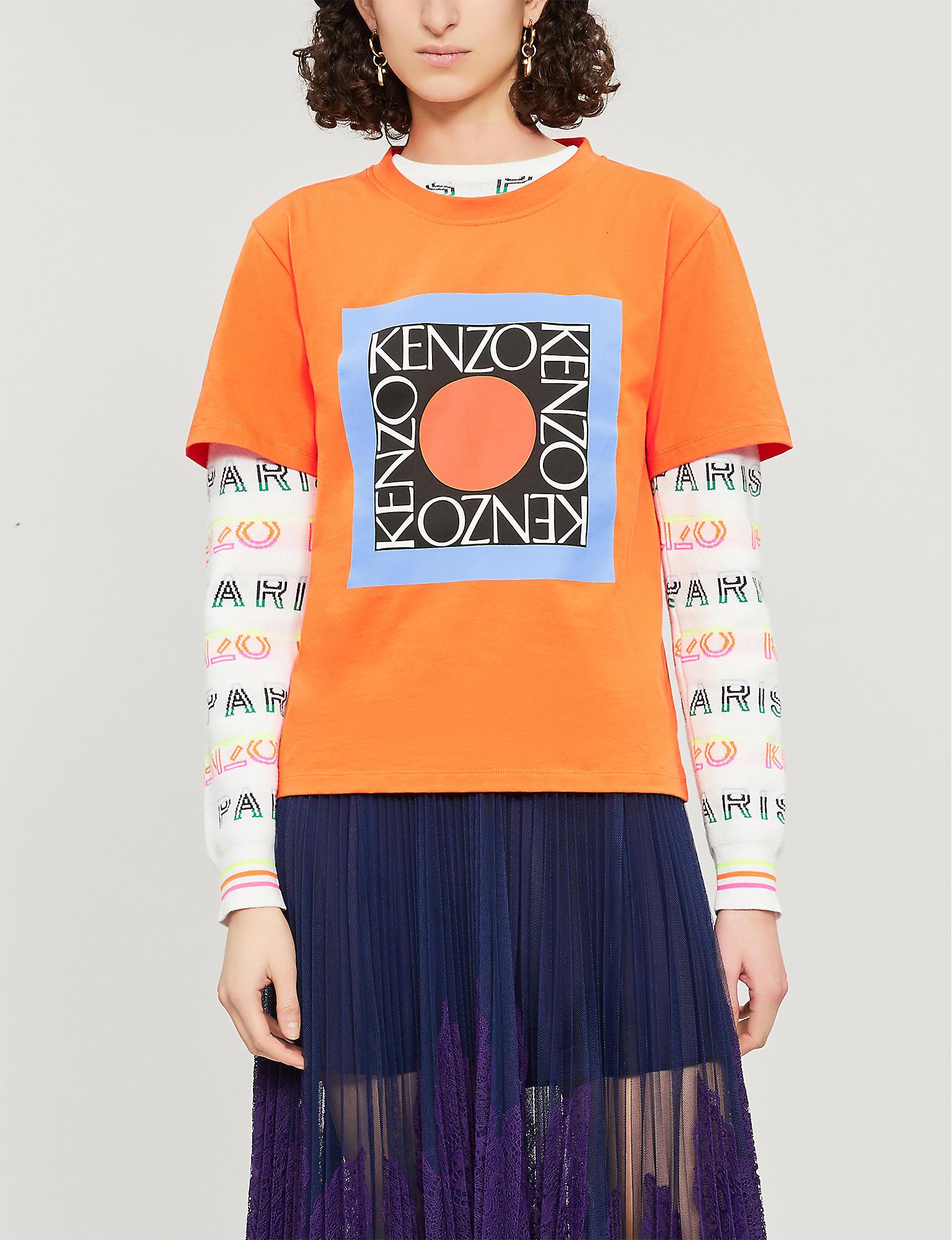 Kenzo Cotton Square Logo T Shirt In Orange Lyst Kenzo Cotton Square Logo T Shirt In Orange Lyst