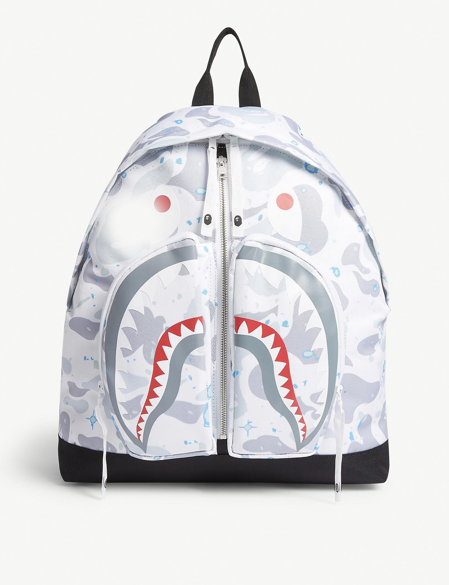 A Bathing Ape Space Shark Print Backpack in White for Men
