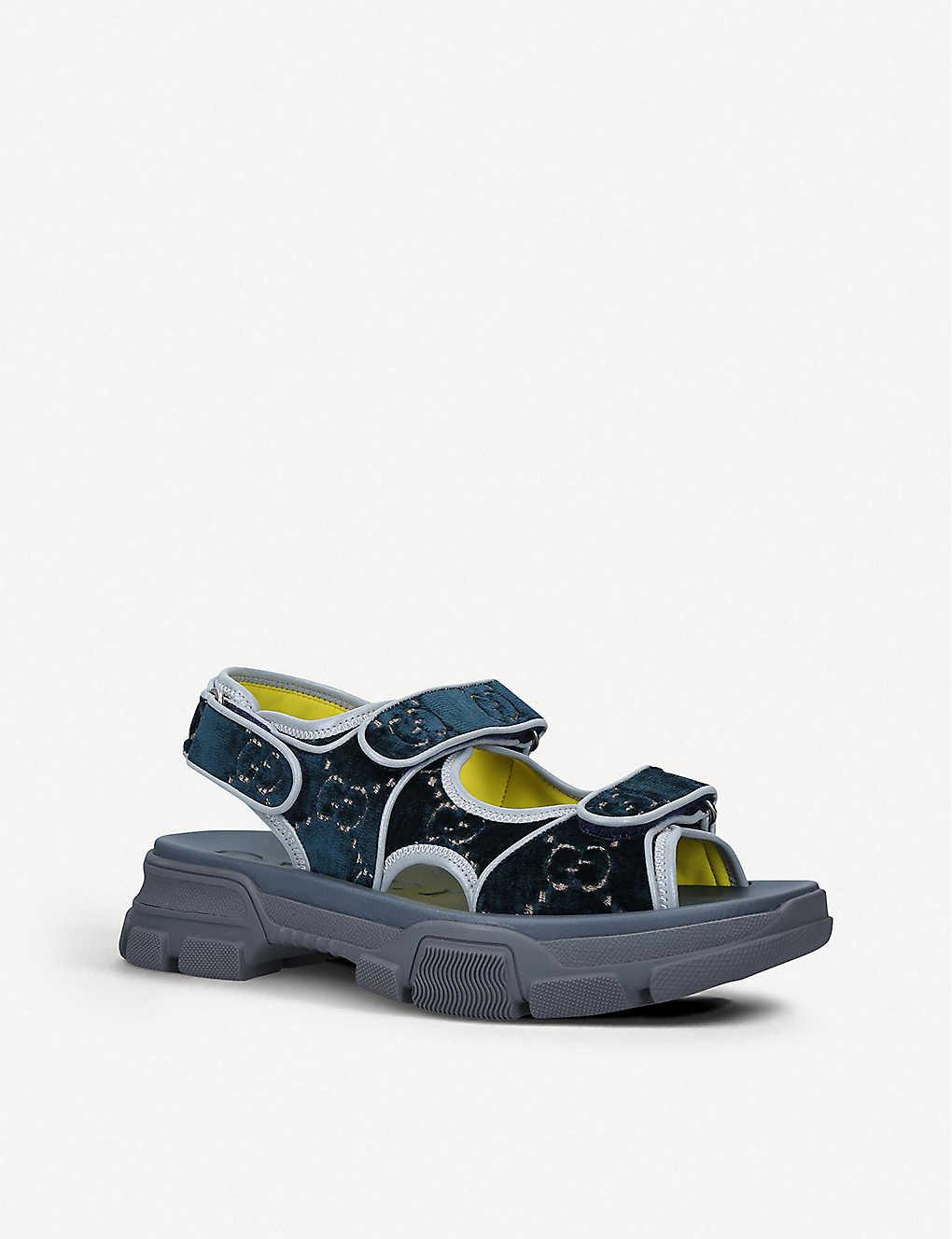 Gucci Aguru Trek Velvet Sandals in Blue for Men | Lyst